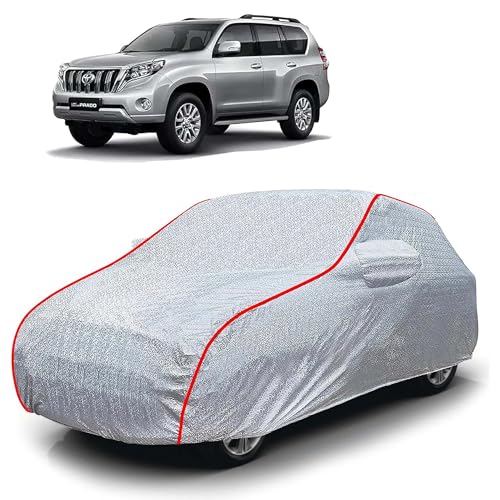 Image of Sulfar 100% Waterproof Car Body Cover Compatible with Mirror for Toyota Prado (Triple Stitched, Full Bottom Elastic, Magic Silver with Red Piping)