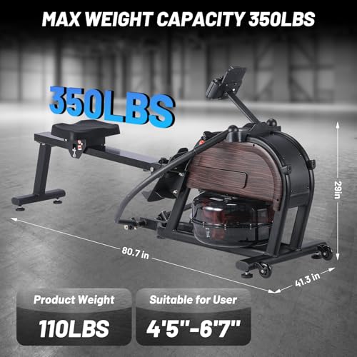 Image of Hipicute Rowing Machine, Magnetic Water Rower Machine for Home, 16 Levels of Quiet Resistance, Extended Slide Rail with Max 350lb Weight Capacity, App Compatible, Full-Body Workout Fitness Rower