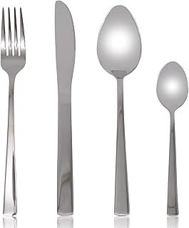 Mritrit Cutlery Set for 1 Person, Cutlery Set 4 Pieces, Stainless Steel Cutlery with Knife, Fork Spoon, Polished Cutlery for Family, Party, Restaurant, Hotel, Silver