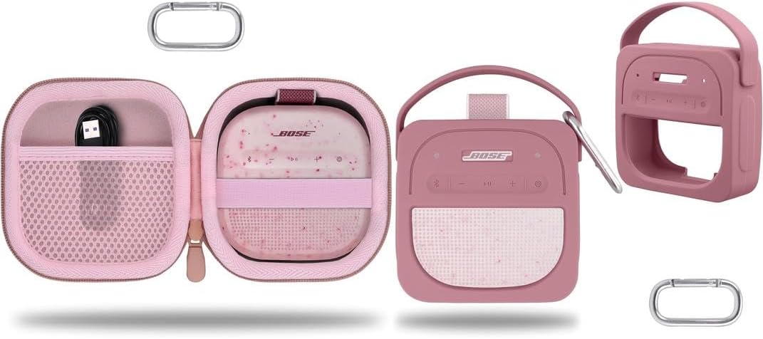 co2CREA Petal Pink Hard Case and Pink Silicone Case for Bose New SoundLink Micro 2nd Gen Speaker