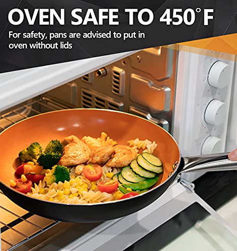 Image of Michelangelo Frying Pan Non Stick 30cm, Copper Frying Pan Induction Base with Titanium Ceramic Interior, Ceramic Frying Pan with Lid, Induction Frying Pan