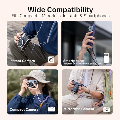 Image of PGYTECH Camera Shoulder Strap Slim Trendy Style, Quick Release Braided Rope Camera Strap Holds 66.1lb, Adjustable Neck Straps for Compact Camera /Mirrorless /Phone for Young Photographers, Mystic Blue