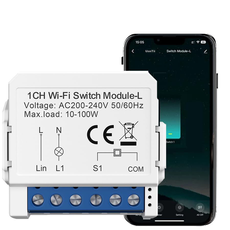 UanTiiSmart Switch Module, No Neutral Required,No Hub Required, Tuya Smart Switch Mini Switch Breaker Works with Alexa and Google Home (Wifi 1 Gang)