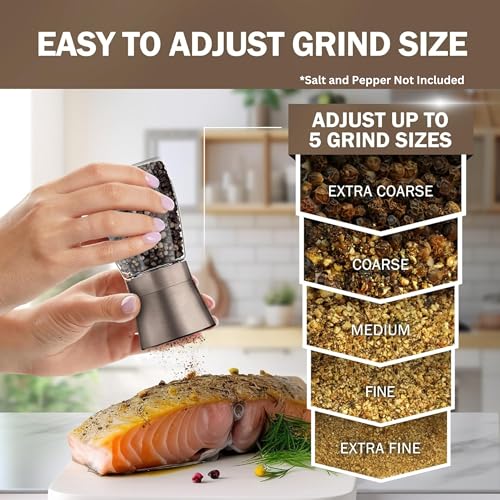 Image of Home EC Original Gun Metal Bronze Salt and Pepper Grinder Set of 2 - Adjustable Ceramic Grinder - Glass Salt and Pepper Shakers With Funnel and Ebook - Spice Mill - Bronze Kitchen Accessories