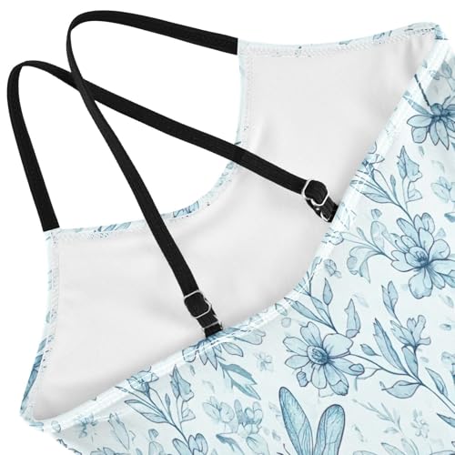 Dragonflies Flowers Blue Child Girl Swimsuit, Beach Swimwear 3-10 Y with Adjustable Shoulder Strap, 3-10 Y4