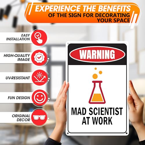 Mad Scientist Props Metal Sign, 7.9" x 11.8", Rust Resistant Tin, Halloween - image 4