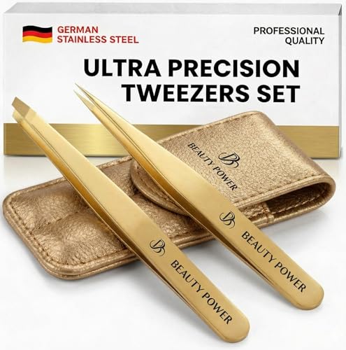 Professional Tweezers Set with Travel Case (Matte Gold)