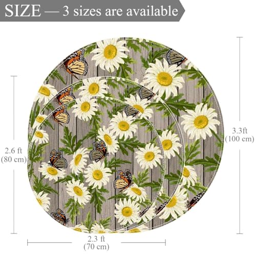 Tapis de bain antidérapant rond 1m motif papillon et fleurs - 4