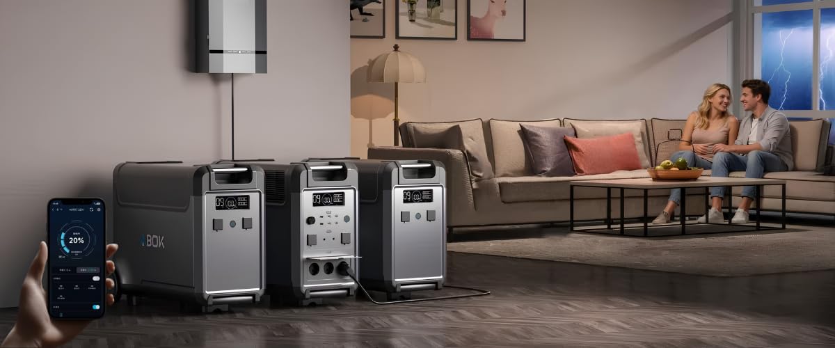 ABOK ARK3600 Station d'alimentation + 1 batterie supplémentaire ARK3600E, générateur solaire LiFePO4 7680 Wh 3600 W avec roulettes, stockage d'énergie extensible, alimentation de secours pour la