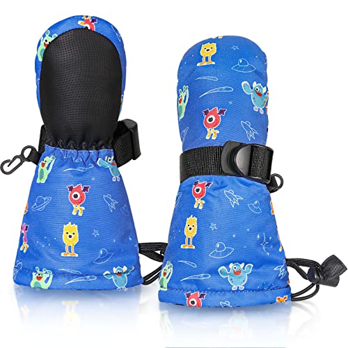 Rhino Valley Guantes Cálidos de Invierno para Niños, Manoplas de Invierno sin Dedos Impermeables Resistentes Forro de Terciopelo Coral Espesado para Clima Frío Deporte al Aire Libre, Azul (XS) Cover
