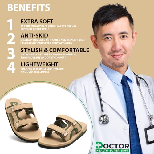Image of DOCTOR HEALTH SUPER SOFT Men's Casual Slippers with Soft Cushioned Sole, Double Strap with Toe Loop Design, Lightweight Anti-Slip Everyday Wear Slippers for Home and Outdoor Use