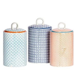 Nicola Spring Patterned Porcelain Tea/Coffee/Sugar Canisters – Set Of 3