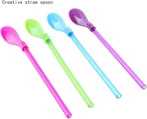 Miniatura 4 de Juego de 40 pajitas de cuchara de plástico duro de 9 pulgadas, popotes desmontables, utensilios de cocina, cuchara de café (4 colores)