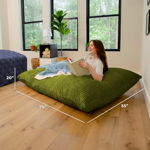 Image of Big Joe Turnabout 3-in-1 Convertible Bean Bag Chair, Moss Green
