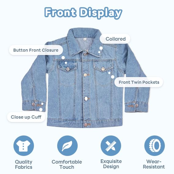 Personalized Jean Jacket for Girls Boys 1-8T (6 Optional Sizes)|Kids Denim Jacket with Custom Name & Patches|Birthday Easter Gift for Toddlers|Spring & Fall Daily Jacket4