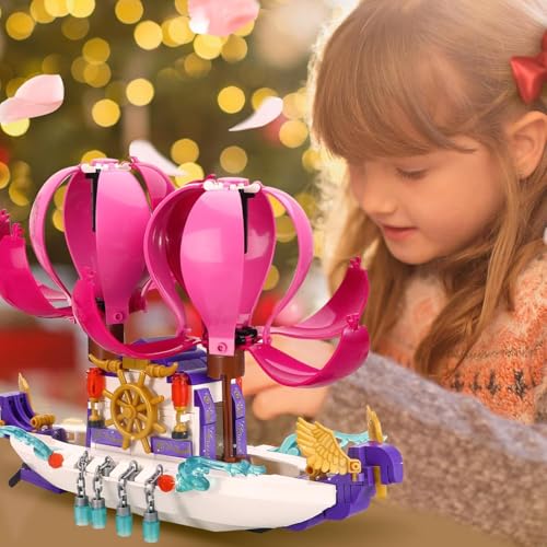 Image of Fairy Girls Magic Cruise Ship Building Set - 358 PCS Rapunzel Magic Boat Model | Princess Series Building Blocks | Transforming Hot Air Balloon Sailboat Toy | Gift for Girls Ages 6-12