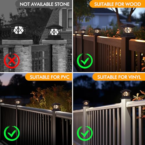 Image of TWINSLUXES LED Solar Fence Post Cap Lights for 3.5x3.5 /4x4 /5x5 Deck Posts, Outdoor Wood or Vinyl, Warm Light (Brown)