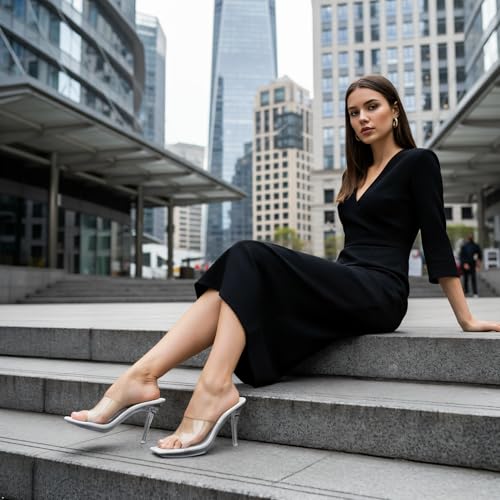 Image of LIURUIJIA Clear Heels For Women Sexy Slip On Open Toe High Heeled Dressy Sandals Comfortable Strappy Mules