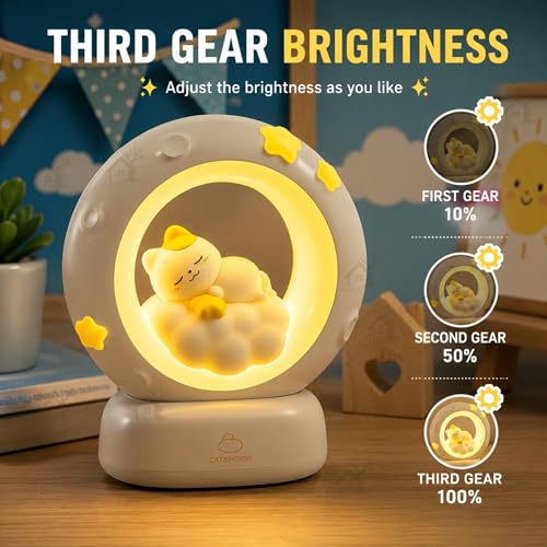 Image of Cat Moon Light For Bedroom Dim Light| 3 Gear Brightness Night Lamp for Kids| Home Decor Gift for Women Girls & Boys| Couple Gift| Love Gift for Her| Decoration Silicone Night Lamp| Cute LED Moon