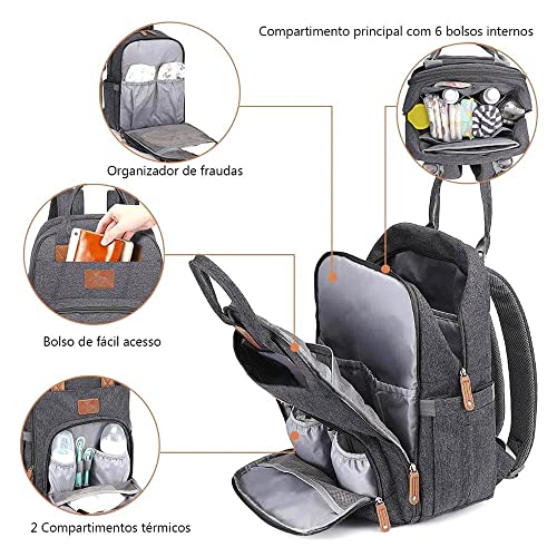 Mochila de Maternidade Donna Laço Bebê LB Kyara Cinza Escuro