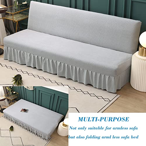 HFCNMY Stretch Armless Futon Cover with Skirt, Knitted Jacquard, Light Grey, Modern Style, Machine Washable, Elastic Bottom, Checkered Pattern, Sofa Cover, Furniture Bed Protector - Image 3