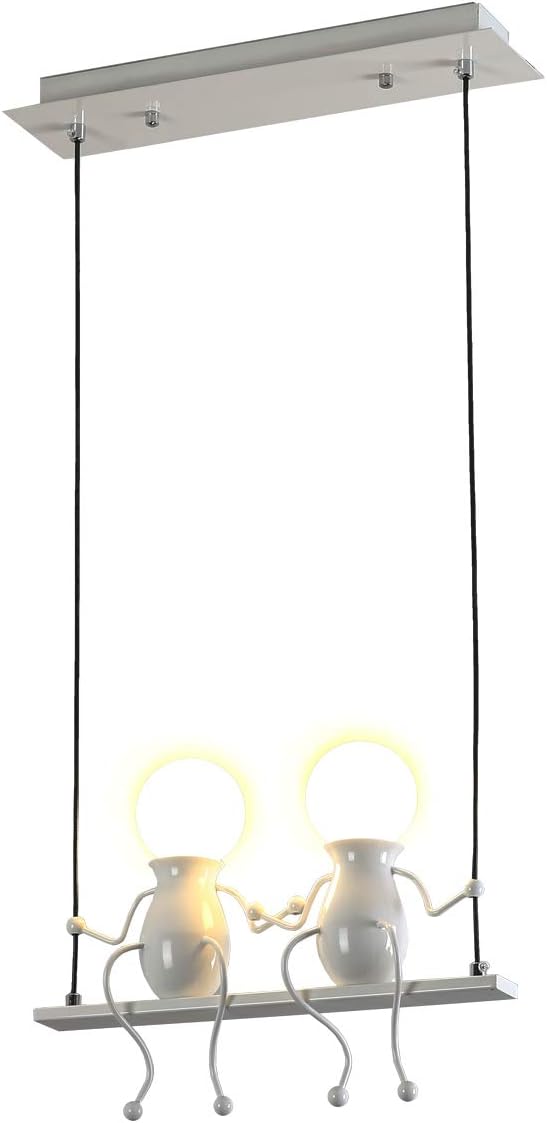 Creativo Iluminación colgante LED Moderno Doble Gente pequeña Colgante de luz Luces colgantes Comedor Planchar Muñeca de dibujos animados lámparas de araña Luces de techo 2×E27 (Blanco, Two)