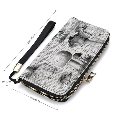 Vintage Mushrooms on Newspaper PU Leather Clutch Long Bifold Wallet, Coin Purse Credit Pass Case, Durable Card-Holder Money Storage for Women Men2