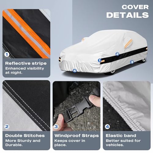 Image of 10 Layers Sedan Car Cover Custom Fit for Buick Lacrosse (2004-2020), Waterproof All Weather for Automobiles, Outdoor Full Cover Sun Dust Rain Protection with Cotton. Silver