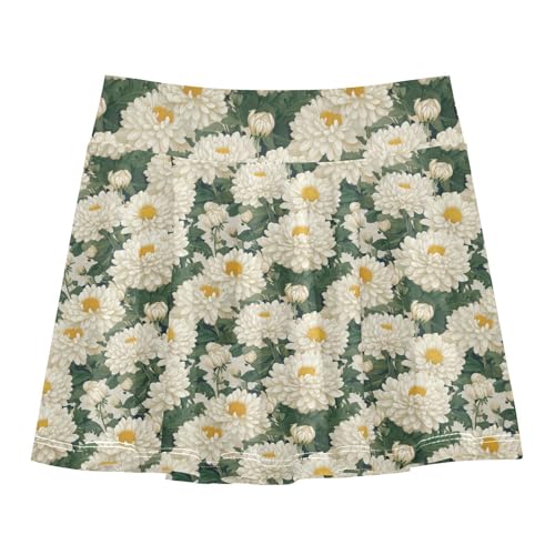 Vintage Florals Athletic Skirts for Girls with Built in Shorts Flowy Little Girls Golf Skirt Youth Pleated Skirt with Pockets 4-12Y