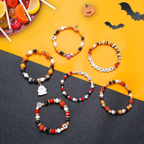 Joyline Halloween Bracelet for Women Men Boo Bat Skull Charm Beaded Stackable Stretch Bracelet Halloween Party Jewelry Gifts4
