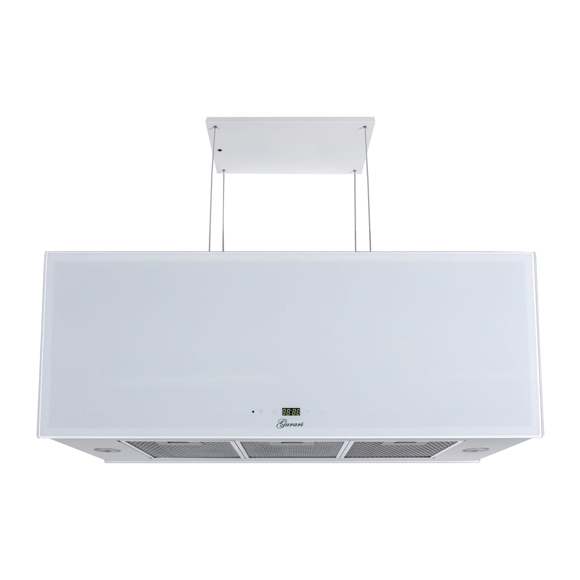 GURARI Inselhaube GCH I 333 90 WH Prime, Dunstabzugshaube 90cm, 1000m³/h, Weißglas, LED Beleuchtung