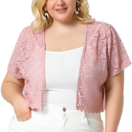 Image of Agnes Orinda Plus Size Bolero Shrugs for Women Lightweight Open Front Short Sleeve Cropped Lace Cardigan