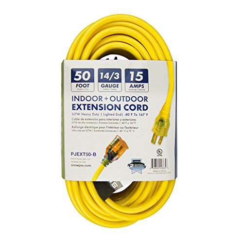 Snow Joe PJEXT50-B Power Joe 14/3 50-Feet SJTW Outdoor Extension Cord with Lighted End, Yellow
