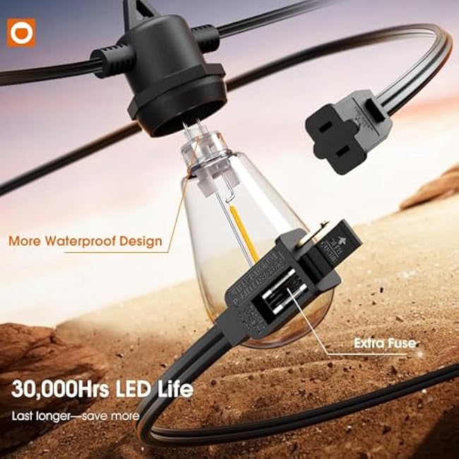 addlon 50FT Outdoor String Lights LED Waterproof Patio Lights with 27 Edison Dimmable Bulbs Shatterproof Commercial Grade Hanging for Outside Cafe Bistro Garden Balcony Porch Yard Deck Gazebo