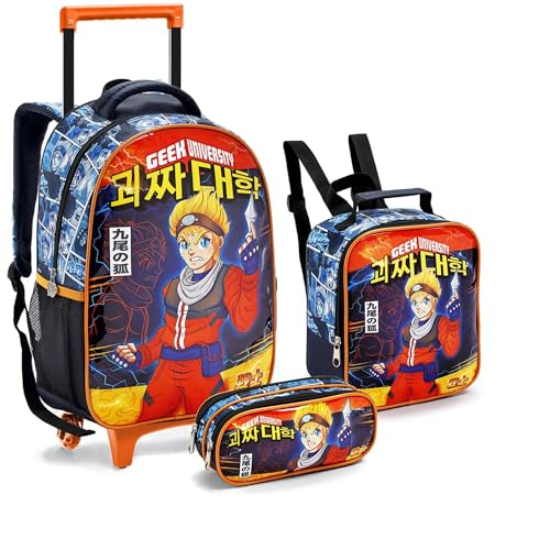 Kit Escolar Infantil Mochila Com Lancheira Térmica e Estojo Ninja Para Meninos