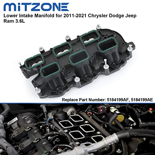 Mitzone Lower Intake Manifold With Gasket Compatible With 2011-2018 Jeep Dodge Ram Chrysler 3.6L V6 Vehicles - Grand Cherokee Wrangler Journey Grand Caravan Town & Country Replaces 05184199Af #TOP1