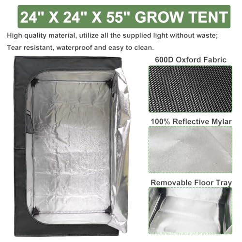 Imeshbean 08878 Complete Mylar Growing Tent 2X2 Grow Tent Kit 24 Inchx24 Inchx55 Inch Indoor Plant Growing Room Led Full Spectrum Grow Light Ventilation Inline Fan + Acceseries thumb #2