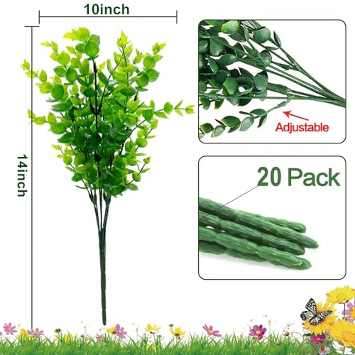 TURNMEON 20 Bundles Artificial Greenery Plants for Outdoors Spring Decor, UV Resistant Fake Plants Faux Eucalyptus Plastic Shrubs Boxwood Fake Flowers Gardens Home Patio Outsides Summer Decor(Green) - Image 3