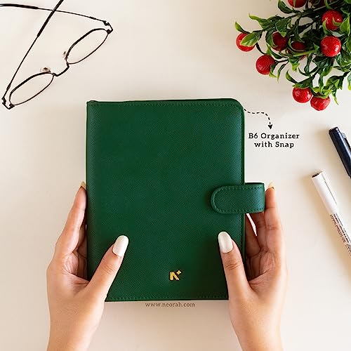 Image of NEORAH - B6 Notebook SLEEVE with SNAP Button - [ SLEEVE ONLY ]|Vegan Leather|Office Diary Holder with Penloop|2 Front & 1 Back Pocket |6 Card Slots |2 BookMarks - Fits any B6 Softcover -DARK GREEN