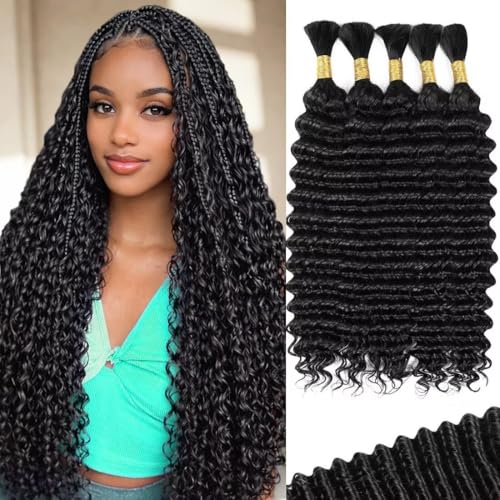 Boho Curly Braiding Hair 18 Inch 160g (5pcs) – 100% Virgin Brazilian Human Hair for Braids,...