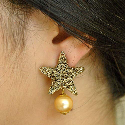 Abhika Creations Antique Color Women's Star And A Pearl Earrings Handmade Designer Indian Fashion Jewelry Gift Unique Jewelry