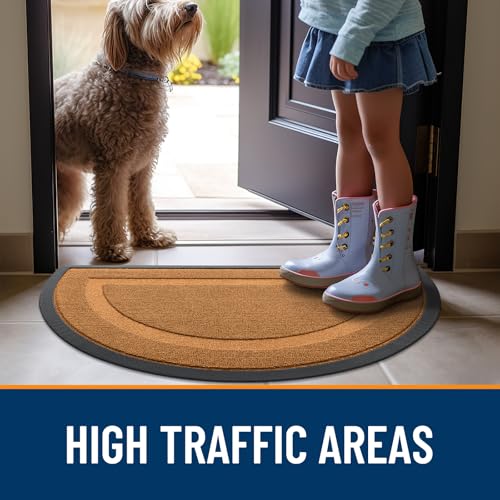 Image of OLANLY Half Circle Door Mat Indoor Outdoor Entrance Welcome, Waterproof All-Season, All-Weather Doormat, Sturdy Natural Rubber, Easy Clean Patio Porch Entryway Mat, 33x21, Tangerine Orange