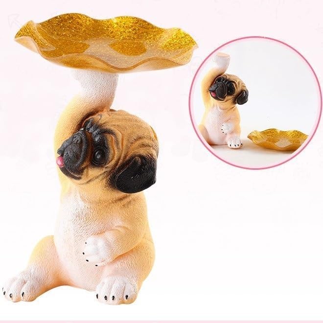HOMKANA Decorative Dog Statue with Key Holder Bowl | Candy Dish & Storage Tray Sculpture | Cute Decorative Candy Bowl for Bookshelf, Bedroom, Office Sitting (Pack of 1) 2