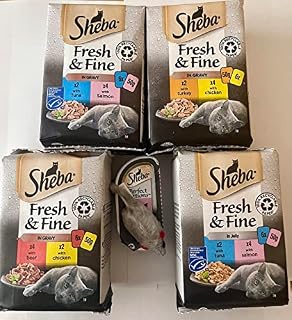 Variety SHEBA Fresh & Fine Wet Cat Food Mixed Pack (total 24 sachets x 50g) Beef-Chicken-Turkey-Tuna-Salmon ( in Jelly and Gravy) and a free fine pate 1x37g + 1 M A D MICE