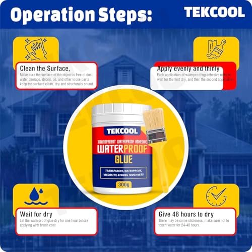 Image of TEKCOOL Crack Seal Glue 600gm with Brush Transparent Waterproof Resin Epoxy for Roof Leakage Crack Seal Agent Roof Water Leakage Solution Water Proof Glue for Waterproofing (600 GM / 2 Pack),'