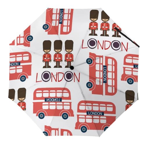 Parapluie automatique compact et résistant avec motif bus rouge de Londres