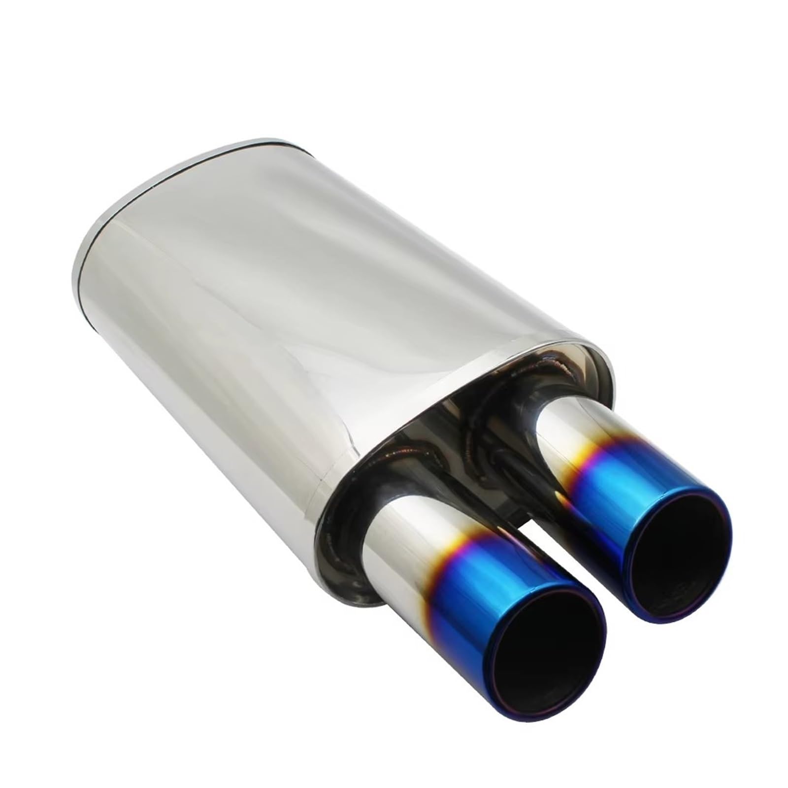 Extremo de Escape Silenciador Universal Acero Inoxidable Azul Plateado Para Sistemas Escape Automóviles, Doble Salida, 63 Mm, 76 Mm. Punta de Tubo de Escape(Straight Blue 76mm)