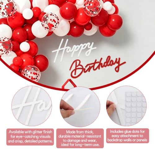 Image of TONIFUL Happy Birthday Sign for Backdrop - Glitter White Red Felt Banner - Includes Dot Glue - Perfect for Birthday Party Backdrop,Wall Decr,Balloon Arch,Photo Background