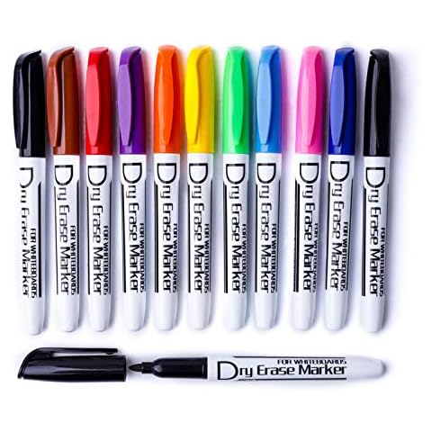 Volcanics Dry Wipe Pens Whiteboard Markers Dry Erase Pens Low Odor Fine TipThin Box of 12, 10 Colors Cover