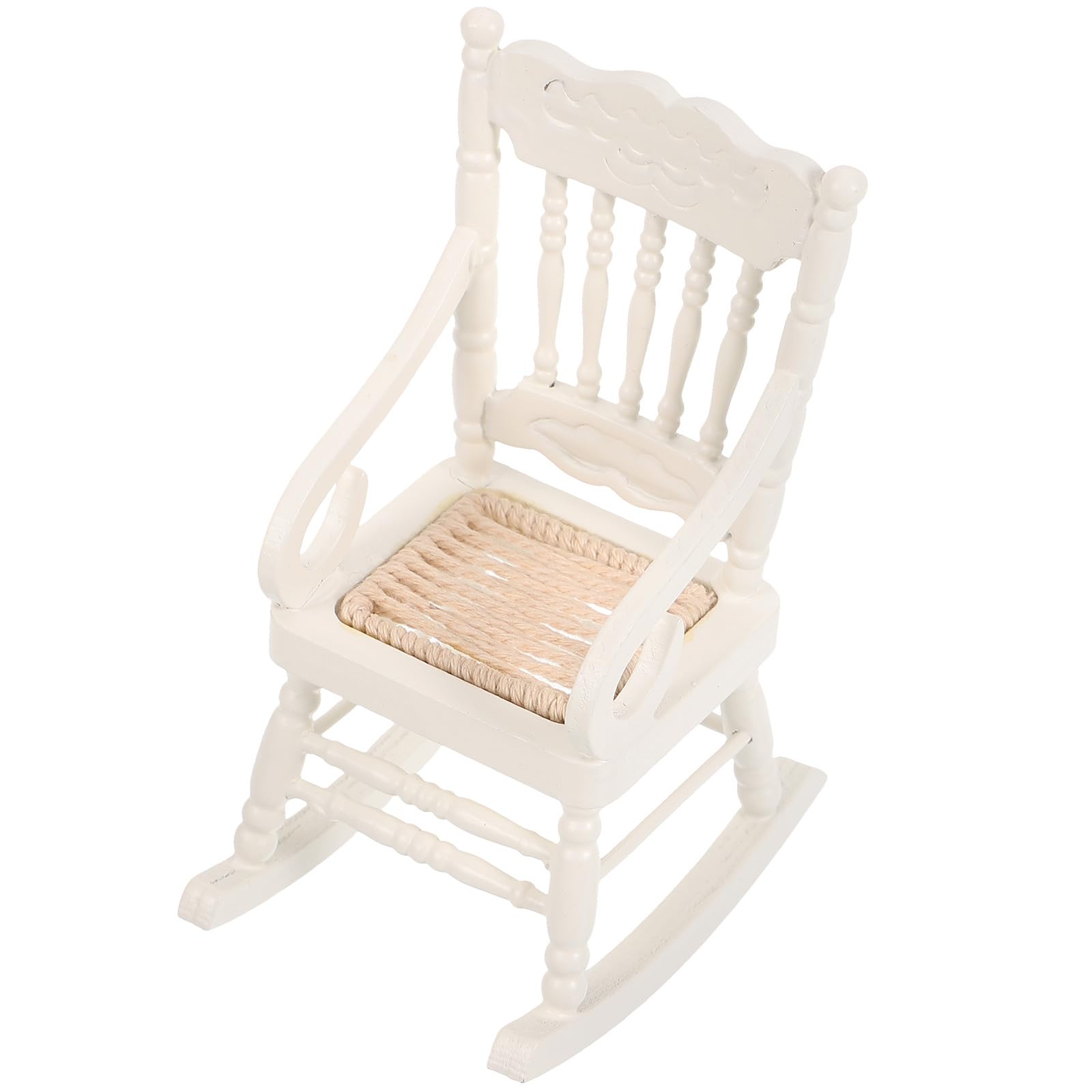 TOYANDONA Miniature Rocking Chair: 1:12 Scale Dollhouse Wooden Rocking Chair, Mini Christmas Doll House Furniture for Kids Pretend Play, Diy Craft Displays, Cake Topper Decoration (white)